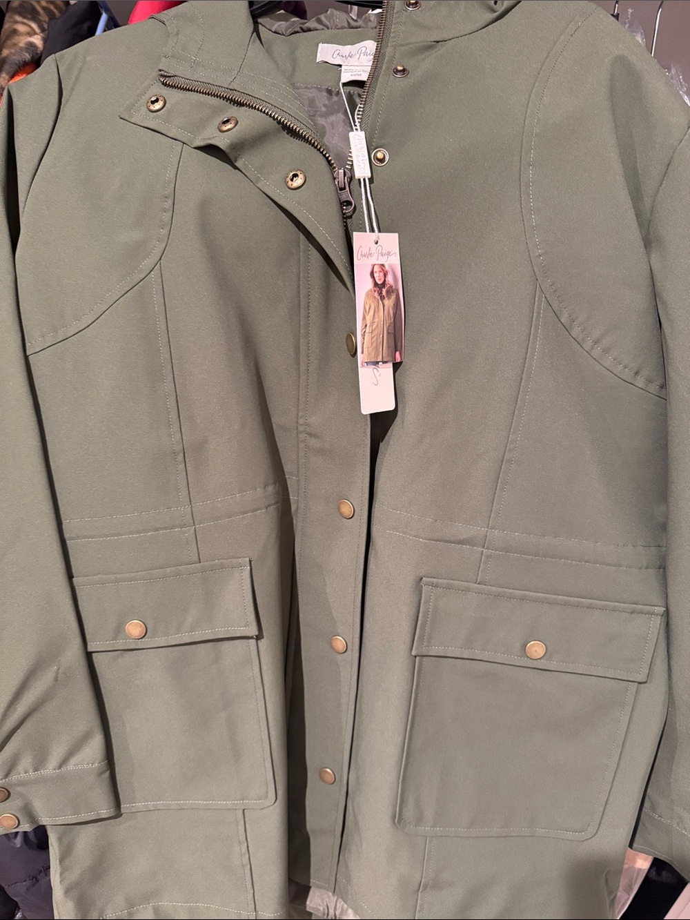 Charlie Paige Olive Green Utility Jacket with Hood